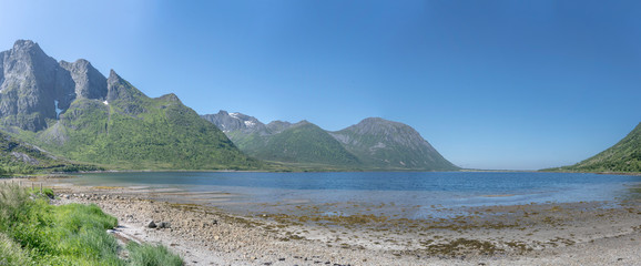  landscape of Artic fjord near Stronstad, Norway