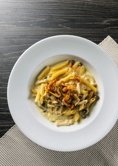 Delicious Spaghetti with Fried mushrooms in sour cream sauce