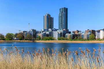 Woodberry Wetland in London with new development in the background