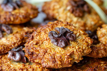 Baked oat cookies with a walnuts