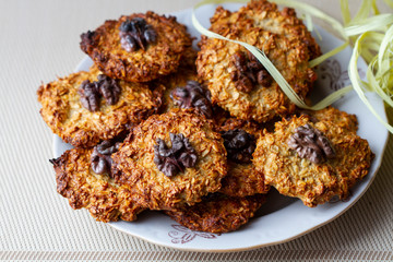Baked oat cookies with a walnuts