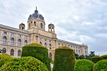 Fototapeta na wymiar Vienna, Austria - April, 2019. Hofburg, palace and park complex of the Hofburg, Austria. Streets of Vienna's old town with tourist attractions. Square of the imperial palace on a rainy day