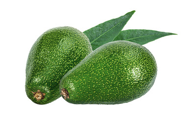 Fresh avocados with leaves  isolated on white background with clipping path
