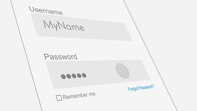 close up view of a form template for login to online services, flat style