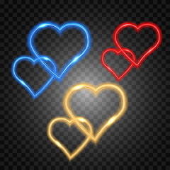 Bright heart. Neon sign. Retro neon heart sign on transparent background. Design element for Happy Valentine's Day. Ready for your design. Vector illustration.