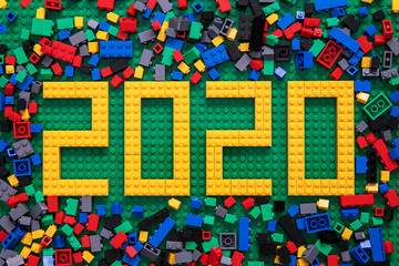 Fototapeta premium New Year 2020 Bricks Toys Background