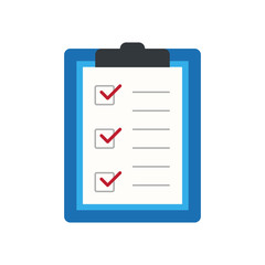 Icon clipboard checklist or document with checkmark with text in flat style