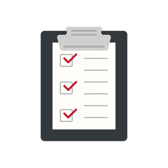 Icon clipboard checklist or document with checkmark with text in flat style