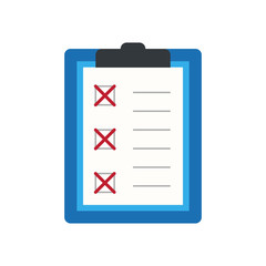 Icon clipboard checklist or document with checkmark with text in flat style