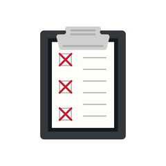 Icon clipboard checklist or document with checkmark with text in flat style
