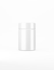 White medium glossy jar with lid mockup on a white background. Template packaging food, cosmetics, chemistry. 3D rendering