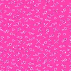 Seamless pattern with different figures on a pink background