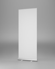 Roll Up mockup stand half view. Isolated gray background. 3d rendering