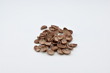 Photo of oatmeal, vitamins on a white background. Healthy food concept.