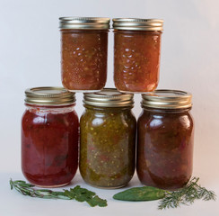 five jars of preserves