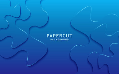 Blue paper cut background. Abstract realistic papercut decoration textured with wavy layers. 3d topography relief. Vector topographic illustration. Cover layout template.