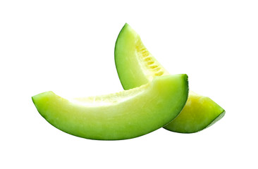 fresh honeydew fruit or green melon. Slice two piece. isolated on white background with clipping path