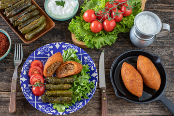 Fototapeta na wymiar Turkish domestic special food yaprak sarmasi and oruk for Ramazan Bayrami