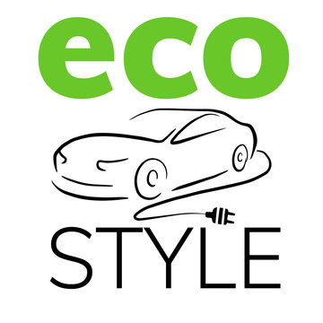  Doodle sketch illustration of an electric car on a white background. 