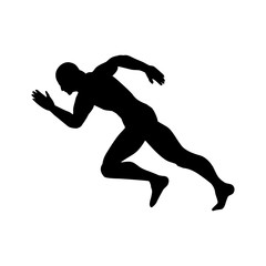 Muscular man running silhouette isolated on white vector illustration