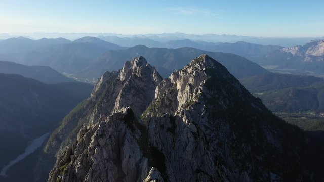 Aerial view ,fly over mountains peak in julian alps,Mangart. camera move forward