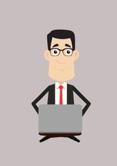 Corporate Business Character - Sitting and Working on Laptop