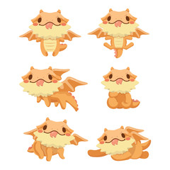 Obraz premium Cute cartoon dragons set on pastel background..