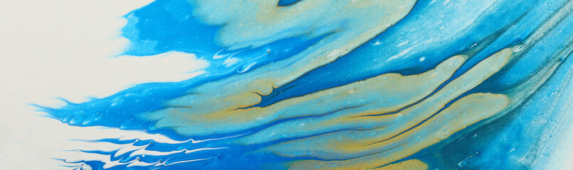 art photography of abstract marbleized effect background. white, blue and gold creative colors. Beautiful paint. banner