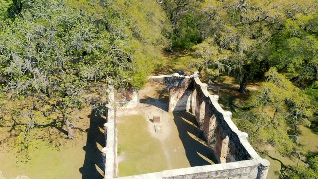 Beautiful aerial view of Old Sheldon Church and surrounding forest, South Carolina