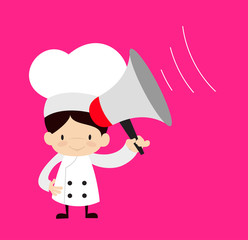 Cute Cartoon Chef - Standing with Loudhailer