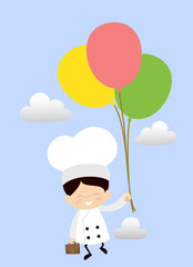 Cute Cartoon Chef - Flying with Balloons