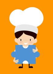 Cute Cartoon Chef - Holding a Jigsaw Puzzle Piece