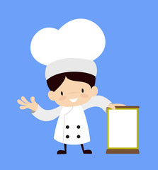 Cute Cartoon Chef - Standing with a Blank Board