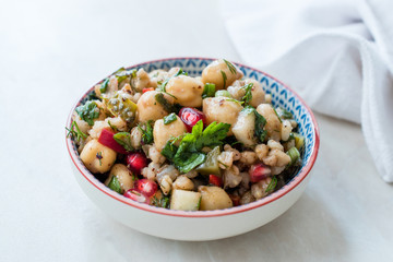 Chickpea Salad with Wheat, Pomegranate Seeds and Parsley