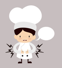 Cute Cartoon Chef - Feeling Pain in Stomach with Speech Bubble