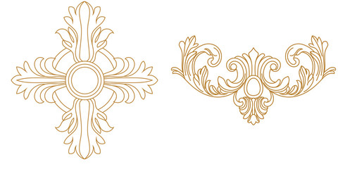 Set of golden vintage baroque ornament, corner. Retro pattern antique style acanthus.