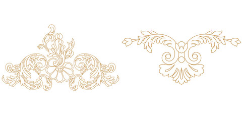 Set of golden vintage baroque ornament, corner. Retro pattern antique style acanthus.