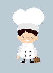 Cute Cartoon Chef - Holding a Suitcase and ready to go