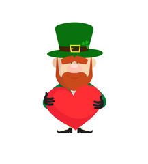 Cute Leprechaun Cartoon - Standing with a Heart