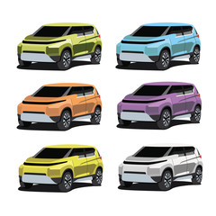 suv different color set realistic vector illustration isolated