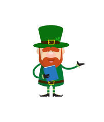 Cute Leprechaun Cartoon - Holding a Book and Presenting