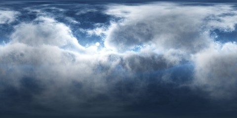 Fototapeta premium Panorama of clouds, HDRI, environment map , Round panorama, spherical panorama, equidistant projection, panorama 360, flying above the clouds,sky above the clouds, 3D rendering