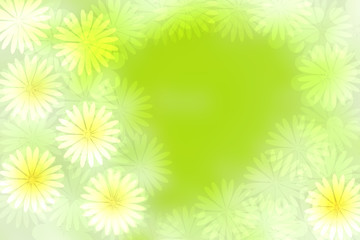 Fototapeta na wymiar Hello spring background. Abstract floral frame design of colorful daisy flowers on light green background. Template for spring, greeting card, Mothers day, invitation or other holidays. Space.
