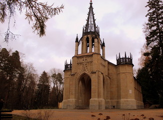 gothic cathedral in the autumn forest