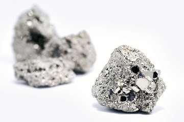 Iron pyrite nugget or iron expert, raw silver metal. Brazilian nugget. Esoteric stone concept,...