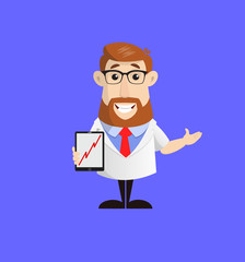 Doctor - Presenting Profit Growing Graph on Tablet