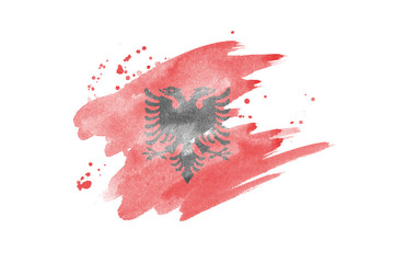 National flag of Albania. Stylized Albanian flag with watercolor halftone effect on plain background