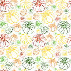Happy Thanksgiving Day seamless pattern, hand drawn vector illustration in vintage style,  for wrapping paper, wallpaper, fabric pattern, backdrop, print, gift wrap, cover of notebook, envelope