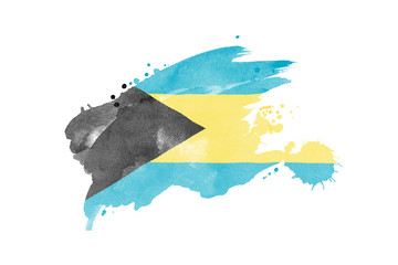National flag of the Bahamas. Stylized Bahamian flag with watercolor halftone effect on plain background