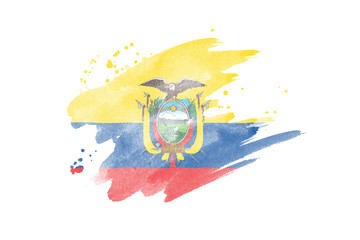 National flag of Ecuador. Stylized Ecuadorian flag with watercolor halftone effect on plain background